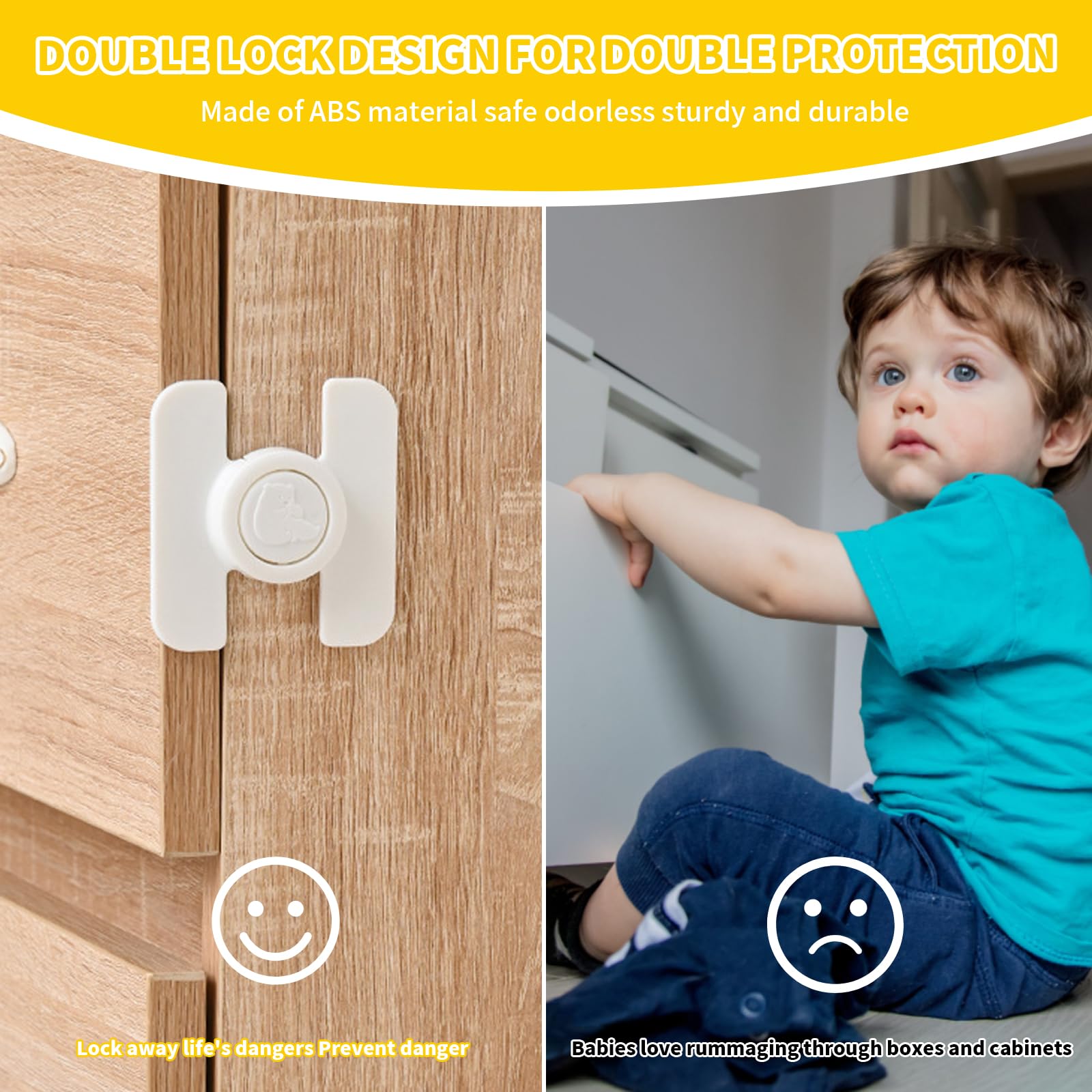 Sécurité Placard Enfant 8 Pièces, Bloque Porte Bébé sans Percage, Protection Meuble Bébé et Cadenas Frigo, Verrous Blancs pour Cuisine