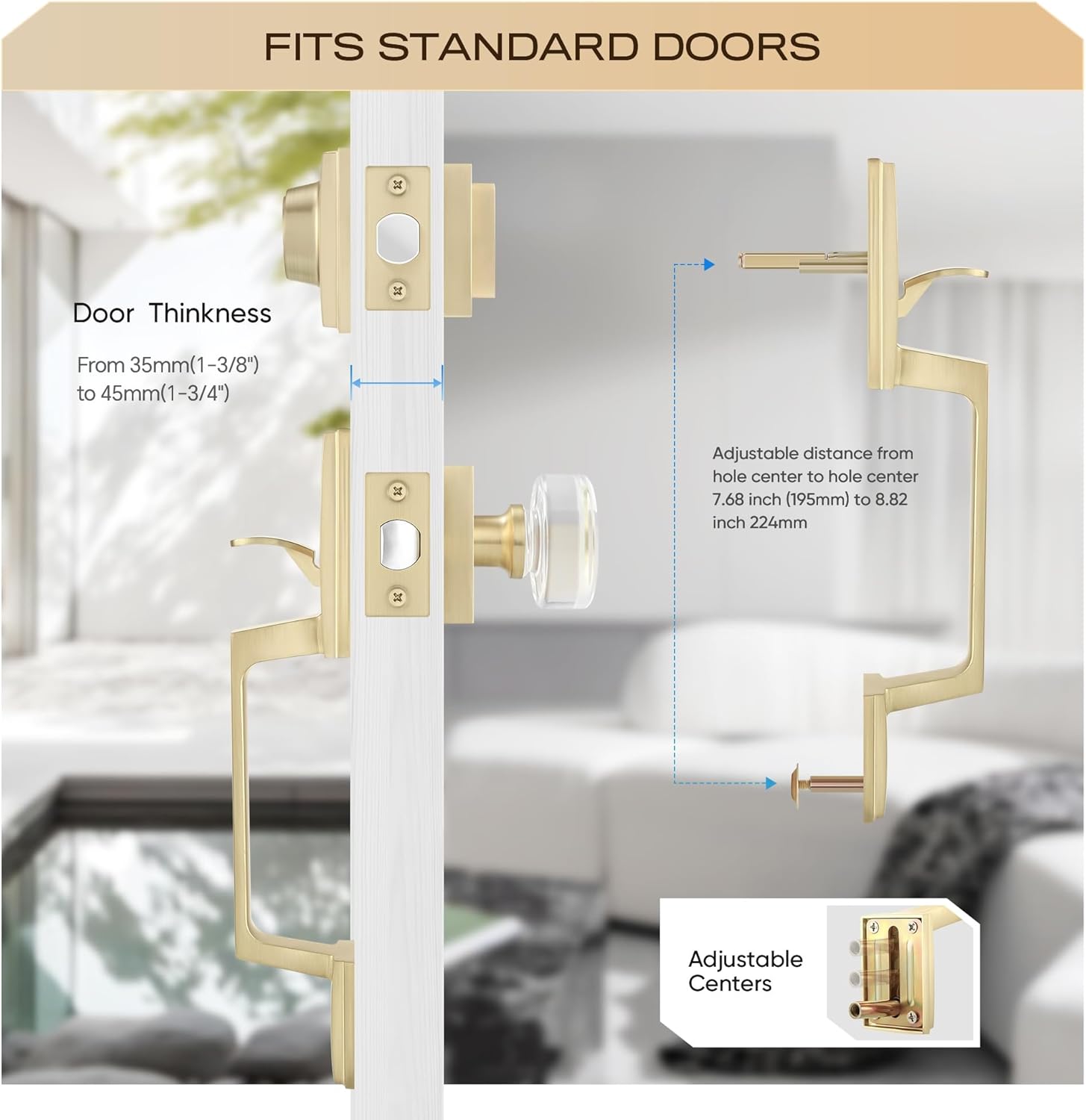 Leydebong Front Door Handles and Single Cylinder Deadbolt, Gold Door Lock Sets with Glass Knobs, Universal Entry Door Handles for Right/Left Handed Doors