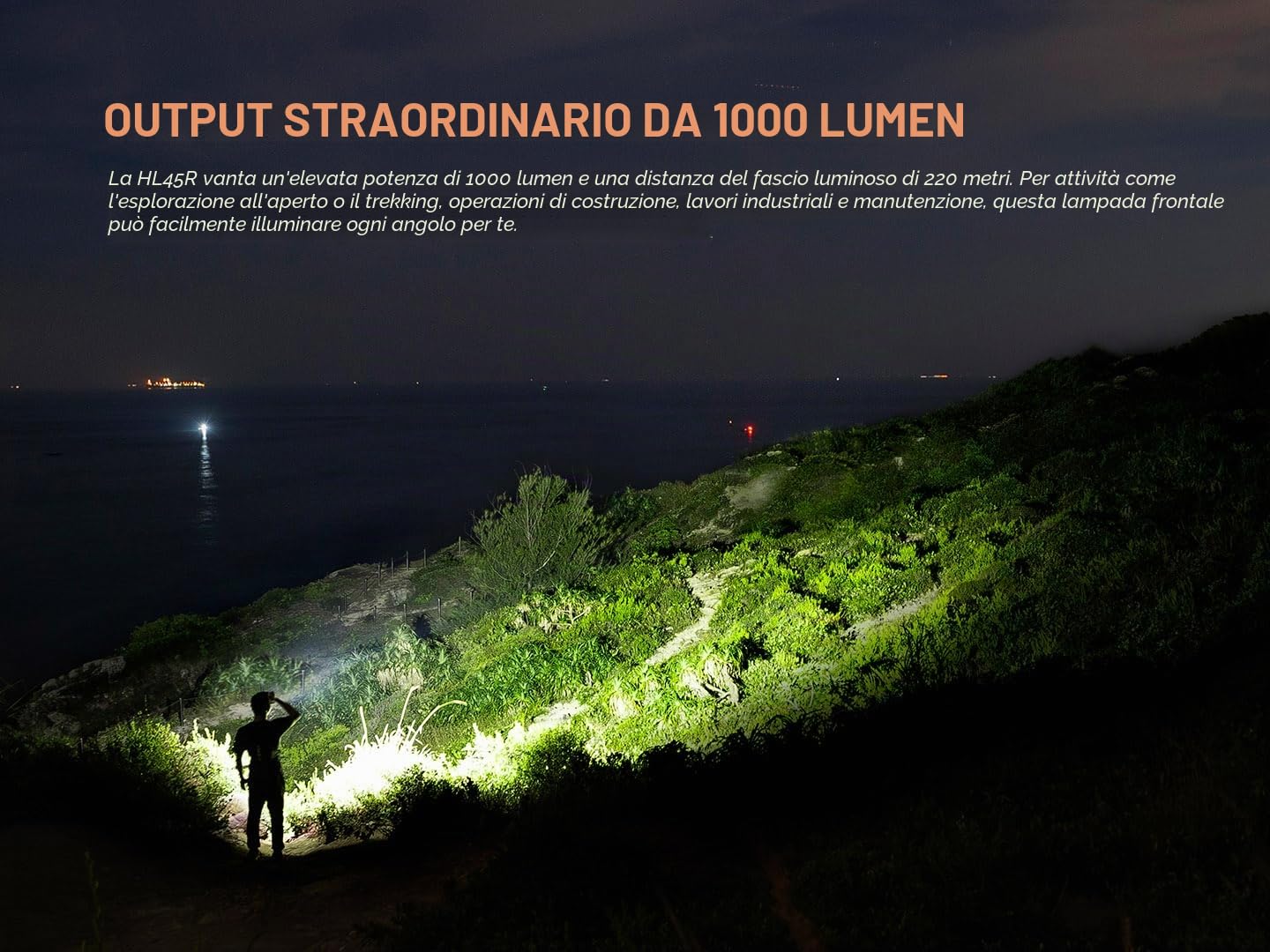 Fenix HL45R - Lampada frontale con zoom, 1000 lumen, ricaricabile USB-C, doppio combustibile, 3 batterie AAA, sensore gestuale, messa a fuoco regolabile con proiettore, faretto, luce rossa e organizer
