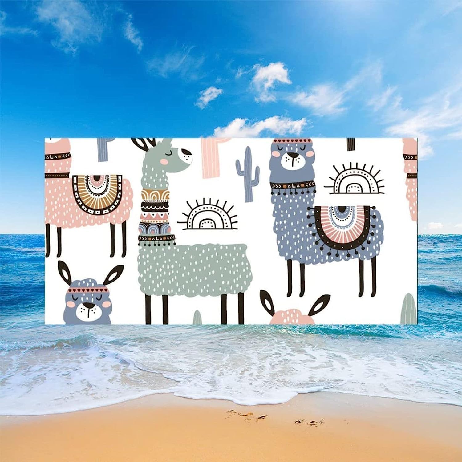 Serviette De Plage 3D, Séchage Rapide Microfibre Serviette De Bain, Alpaga De Couleur Animale Serviettes De Plage XXL 200 X 200 Cm, Voyages, Camping, Vacances, Femme Homme Enfant Drap De Plage -4Y9G