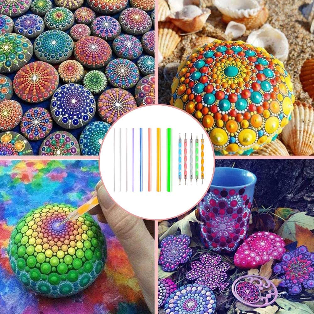 Becho Set di 31 strumenti per punteggiare Mandala, diversi stencil Mandala, vassoio per pittura, pennelli, bastoncini acrilici e altro per la pittura di pietre, artigianato, nail art, ecc