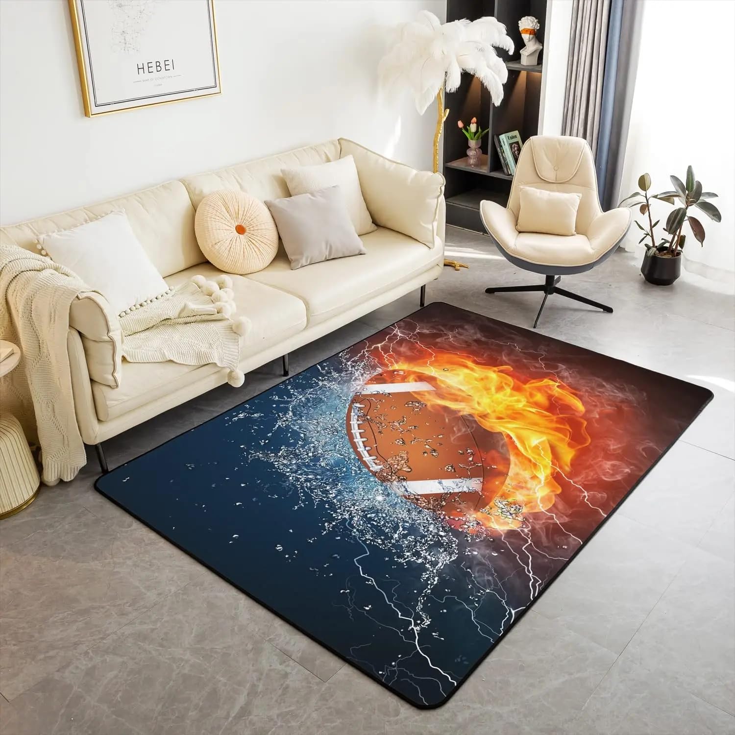 Tapis ballon football 3D de 50x70cm pour decoration de salon