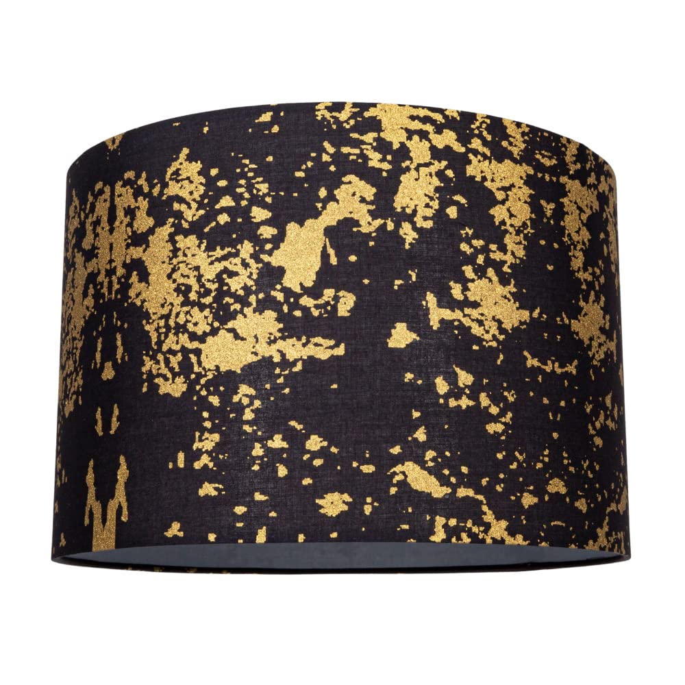 Modern and Unique Black Cotton Fabric Lamp Shade with Gold Shimmer Foil Design for Table or Ceiling Usage | 30cm Diameter | 60w Maximum by Happy Homewares