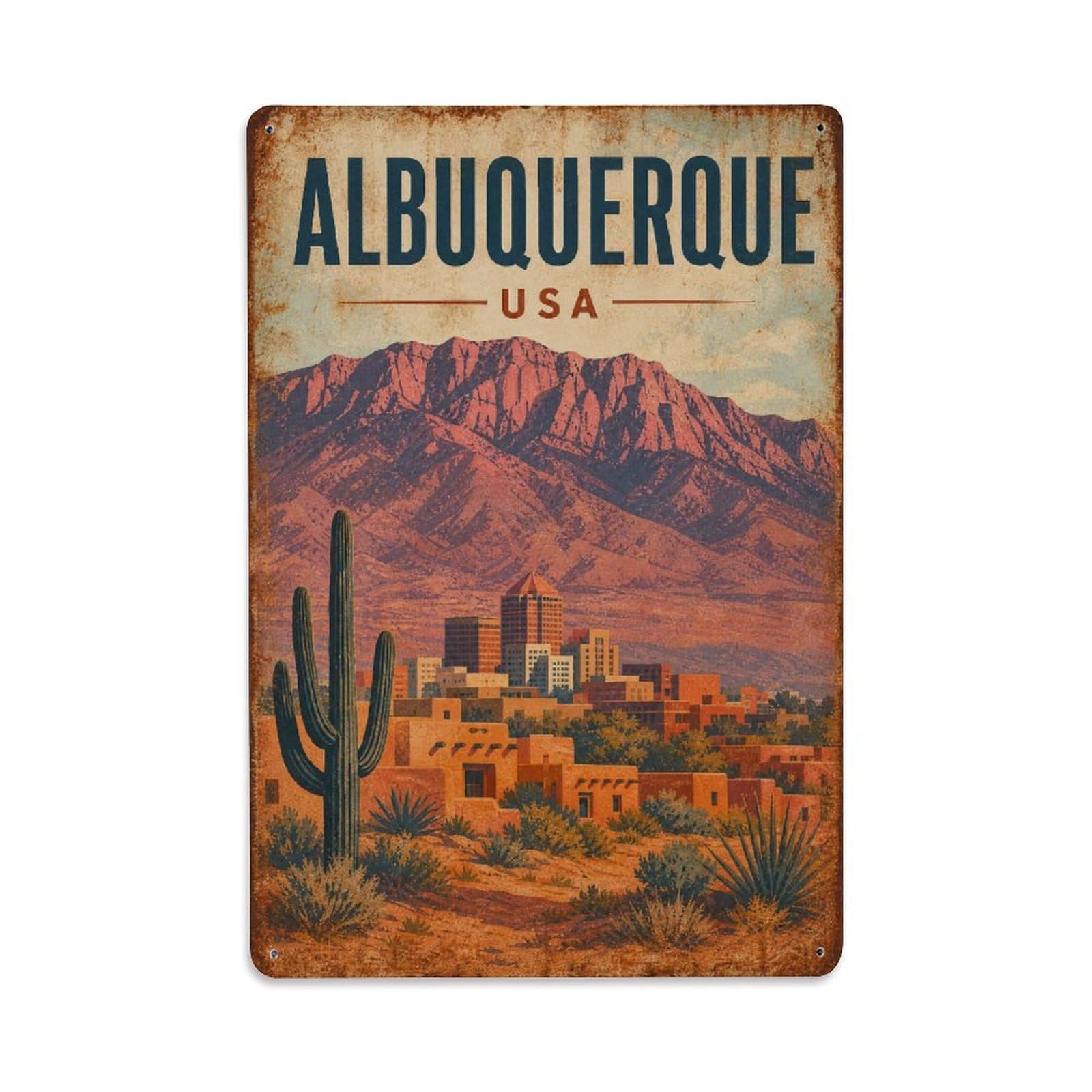 Vintage Travel USA Albuquerque Metal Tin Sign