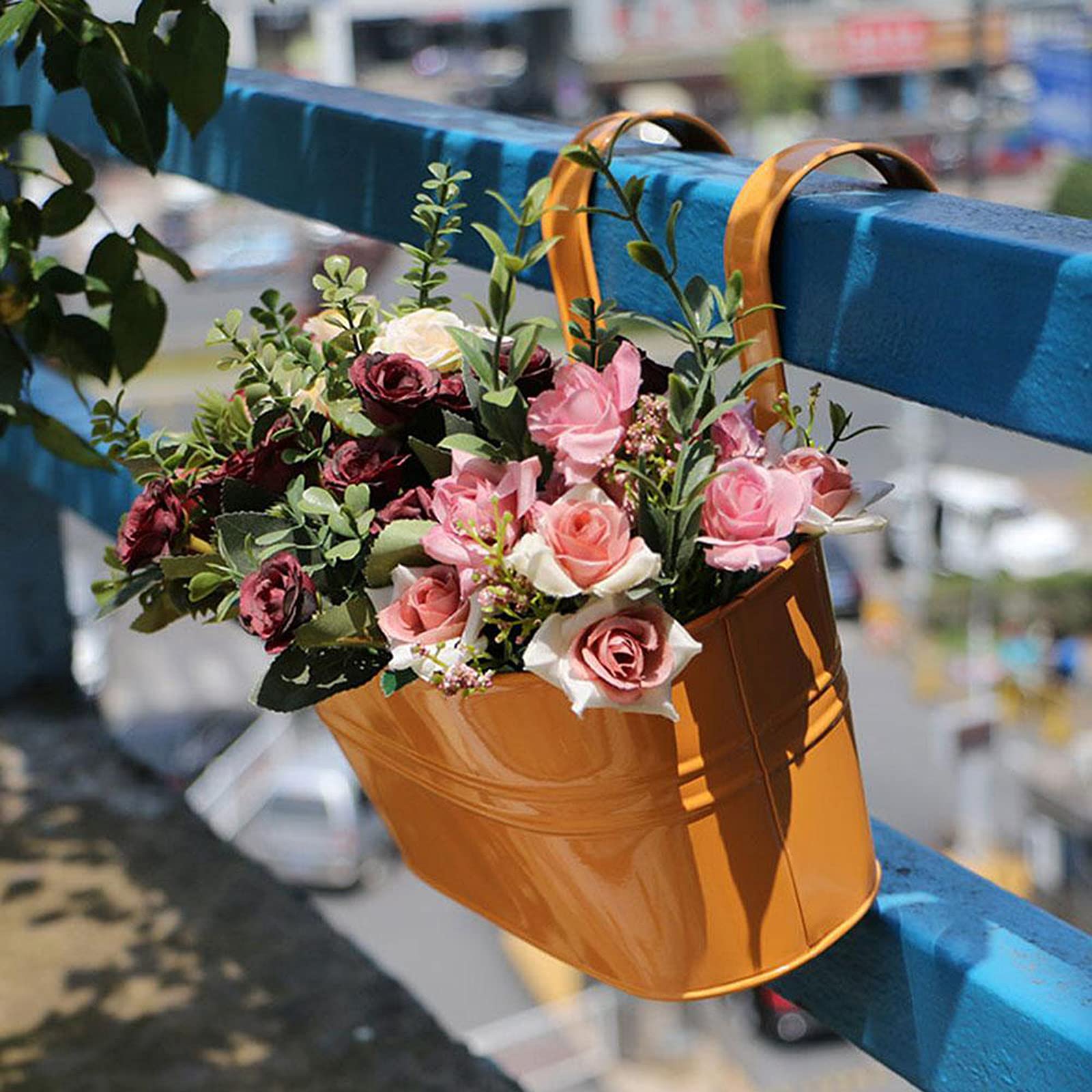 4 fioriere da appendere in ferro con gancio staccabile, secchio per fiori rimovibile, per balcone, giardino, casa, decorazione da parete per interni ed esterni, decorazione per recinzioni
