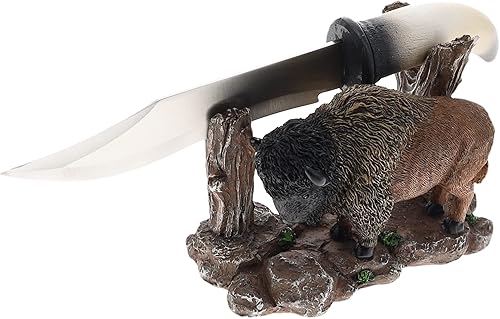 Top Brass Soporte decorativo de búfalo y cuchillo de cuerno - Bisonte americano - Decoración rústica de cabaña