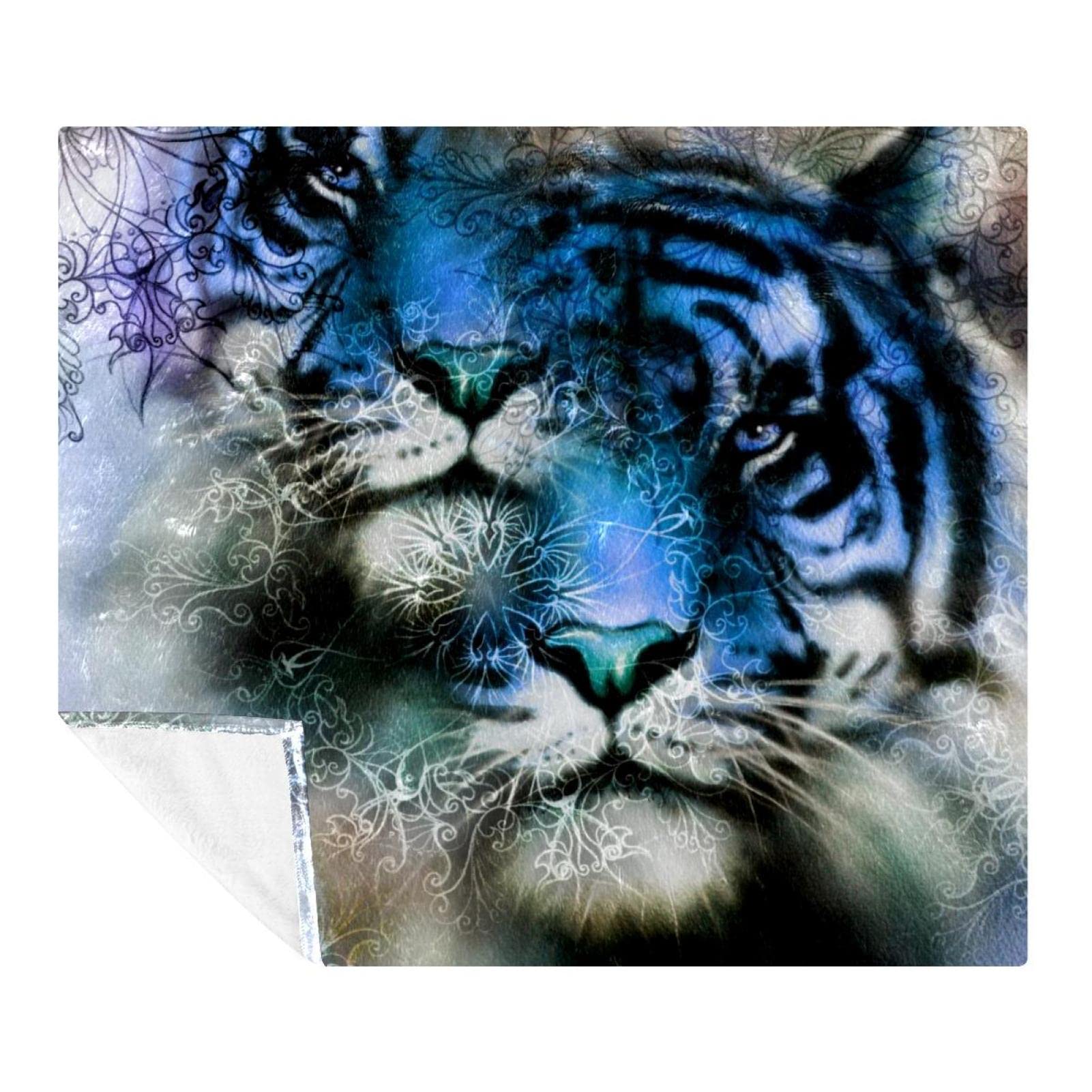Couverture motif tigre et mandala floral, cadeau idéal en polaire douce pour la famille