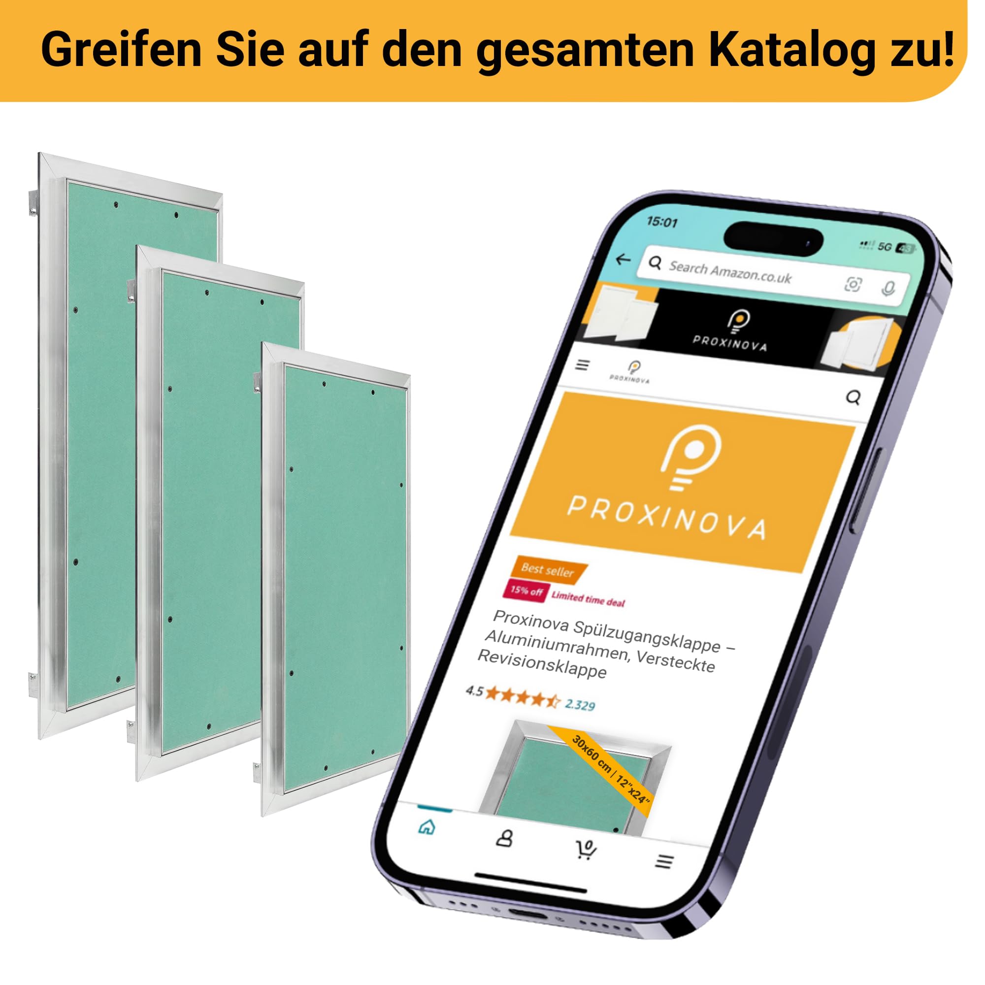 Proxinova Revisionsklappe Trockenbau 30x50 cm aus Aluminium – Abnehmbare Revisionstür und Wartungsklappe für Wand und Decke | Sicherungskastendeckel Verdeckt Drähte, Meter und Rohre