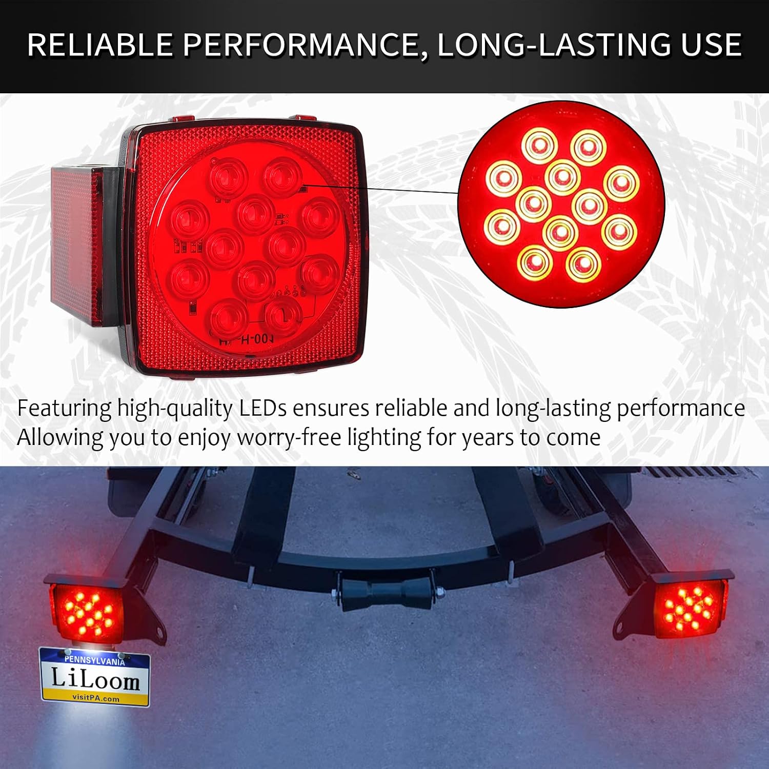 LiLoom 12V LED Submersible Trailer Light Kit - Super Bright Boat Trailer Lights for Camper, Truck, RV, Marine, Snowmobile Under 80 Inch- Utility Brake Stop Turn Tail Lights - IP68 Waterproof