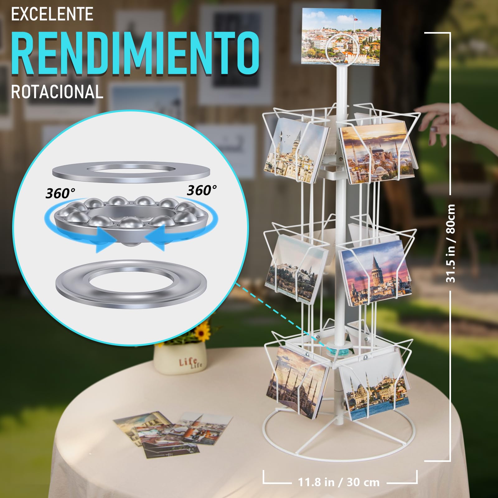 ANBOXIT Soporte de exhibición de tarjetas de felicitación, soporte giratorio para estante, para tarjetas postales adhesivas, tarjetas minoristas, metal blanco 12 bolsillos