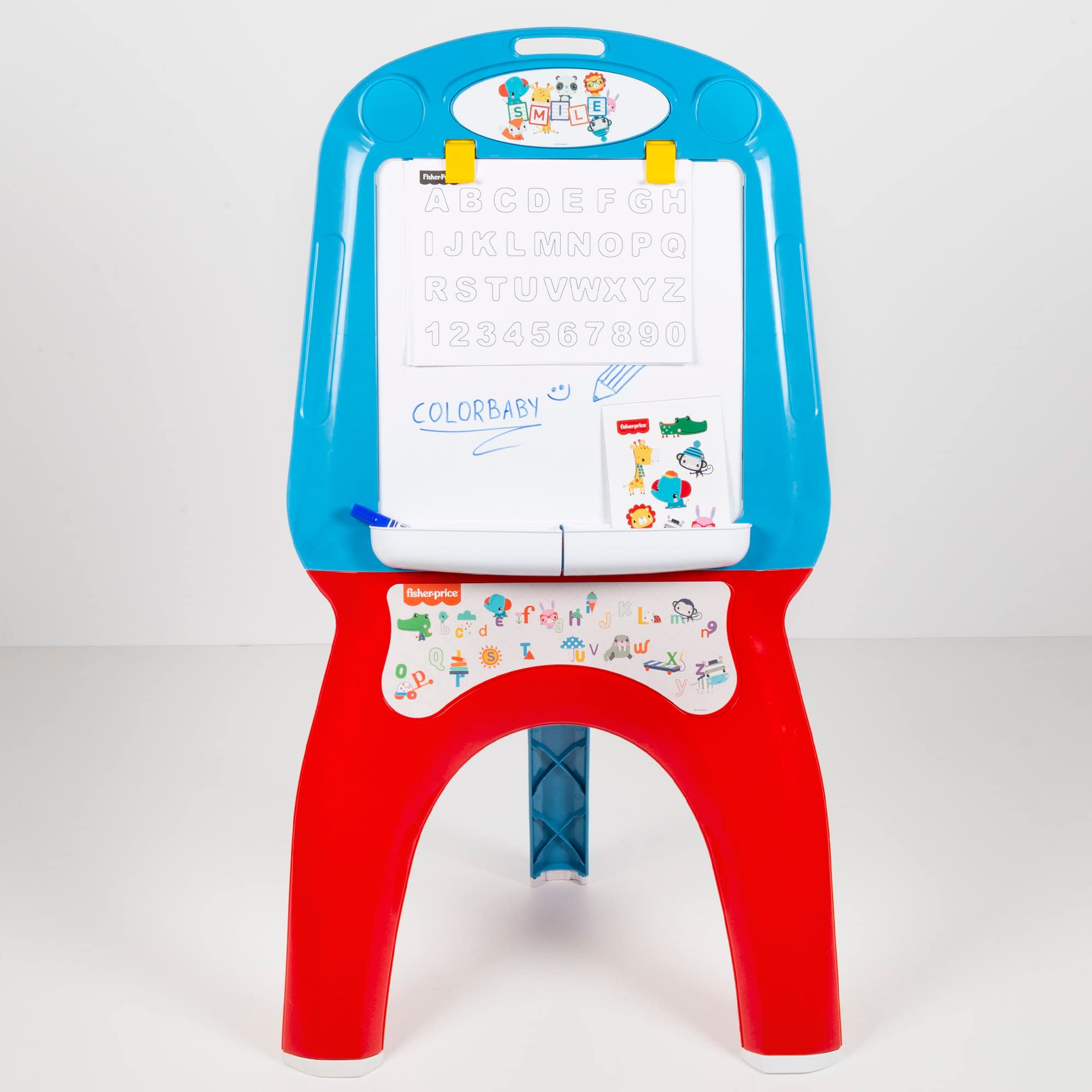 COLORBABY 77424, Fisher-Price Tableau blanc avec chevalet, 10 feuilles et autocollants, Tableau blanc pour enfants, jouets éducatifs, cadeaux pour enfants