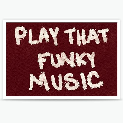 DVBOCS Pósteres de lienzo con diseño de música de Play That Funky con impresión retro para cocina, póster rojo de moda, póster de música vintage,