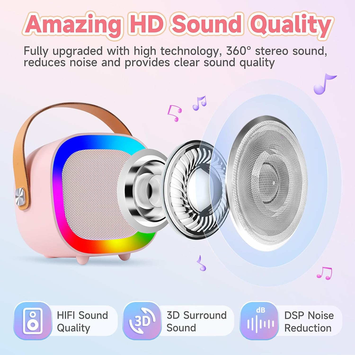 Karaoke Machine for Kids Adults, Mini Karaoke Machine for 4 5 6 7 8 9 10 11 12 Years Old Girls Birthday Christmas Party Gifts, Toddler Toys with 2 Wireless Microphone - Image 2