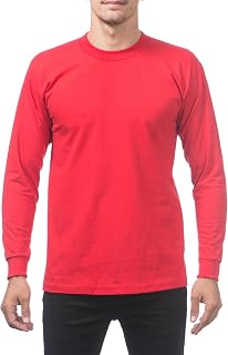 Pro Club Men's Heavyweight Cotton Long Sleeve Crew Neck T-Shirt, Red, 4X-Large