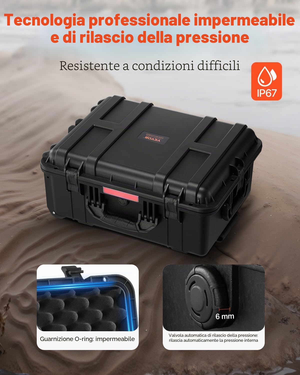VEVOR Valigie Rigida Impermeabile 70,8 L, Custodia Protettiva Resistente alle Intemperie IP67 con 4 Clip, 4 Fori con Ruote Girevoli e Maniglia di Trazione Retrattile, per Lucchetto e Schiuma, Nero