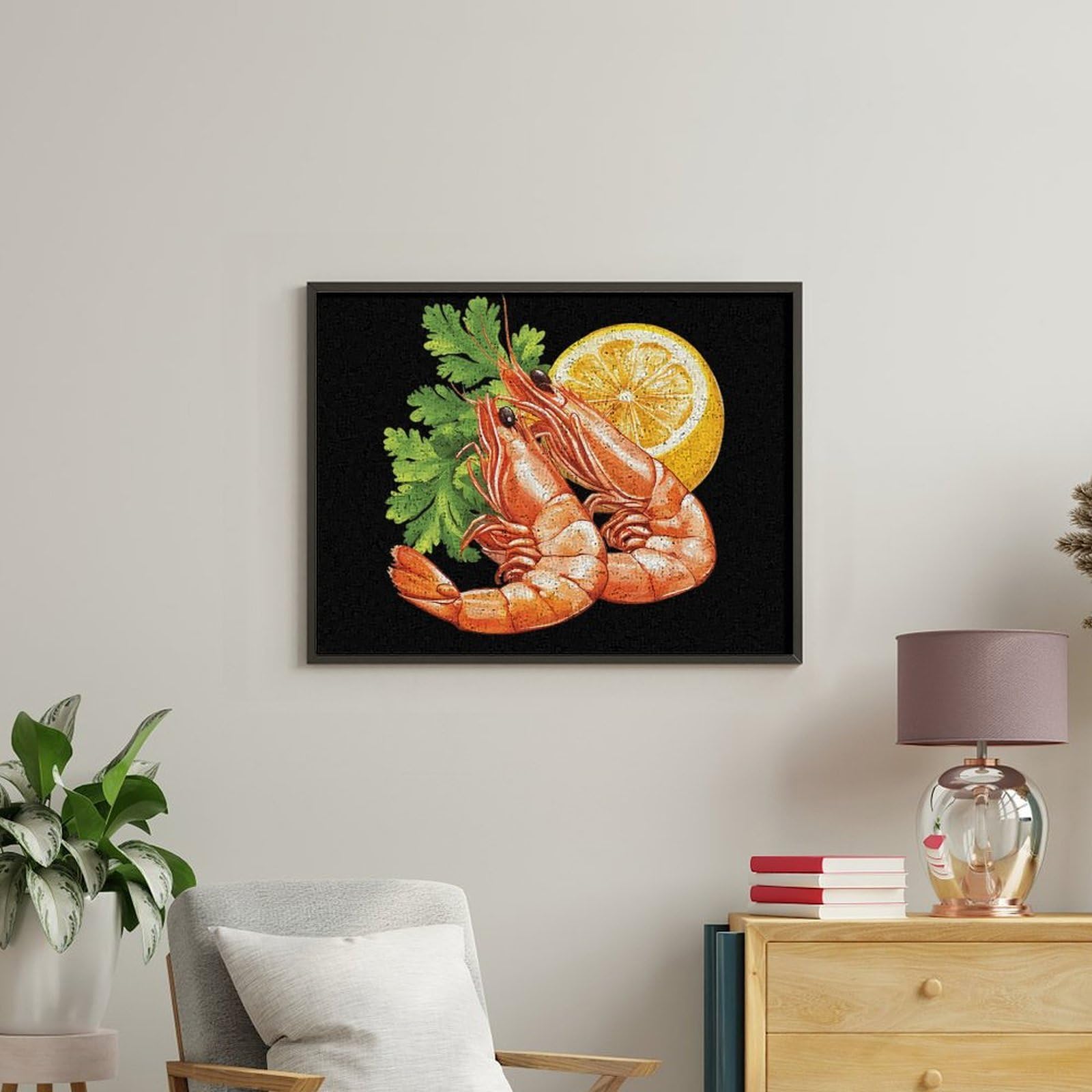 Malen nach Zahlen für Erwachsene, Motiv: Garnelen, Zitrone, auf Baumwolle, Ölgemälde oder Geschenk, Heimdekoration, 50 x 65 cm