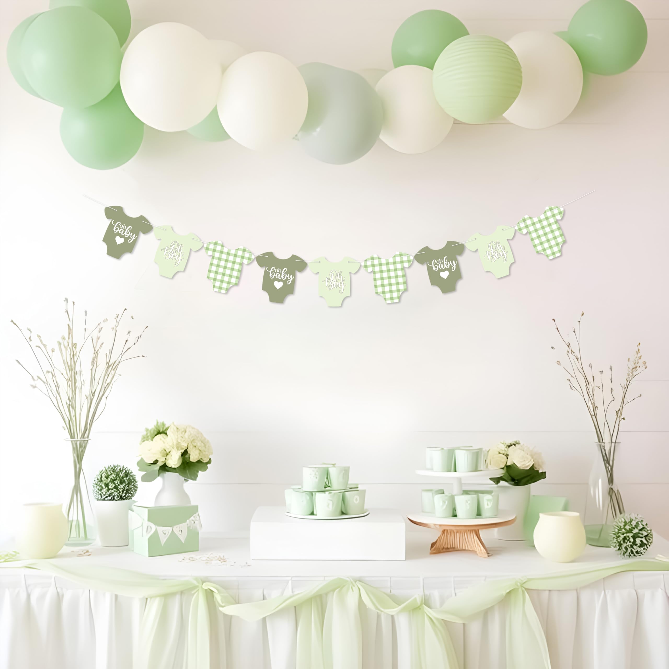 Guirnalda de cuadros verdes para baby shower para decoración de baby shower