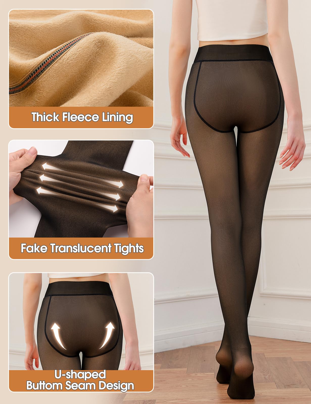 Vijamiy Collant Termici Donna Felpati Invernali Vita Alta Calzamaglia Effetto Trasparente Fleece Lined Tights Confortevole e Caldo Color Carne Leggings