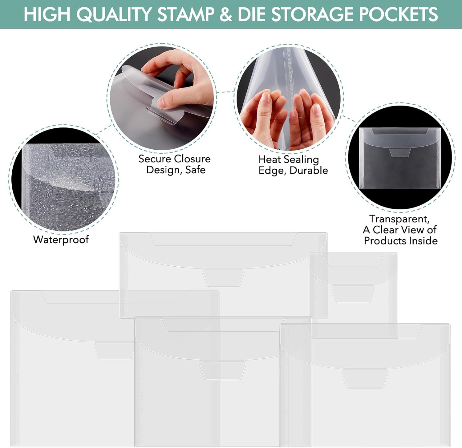 BAOFALI 50 Pcs 7x9.4inch Stamp & Die Storage Pockets Resealable Clear Plastic Seal Bags Storagefor Cutting Dies Stamp Crafts for DIY Scrapbooking Paper Card Craft Cutting Dies Storage