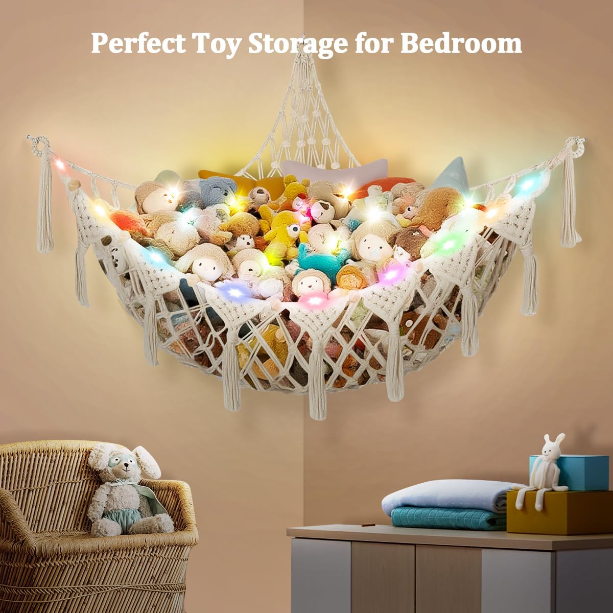 Osznmmg Stuffed Animal Hammock Corner Stuff Animal Organizer Large Toy Hammock Net for Stuffed Animals Plush Toys Net Holder Wall Hanging Net for Toy Stuffed Animals Home Decor - Image 5