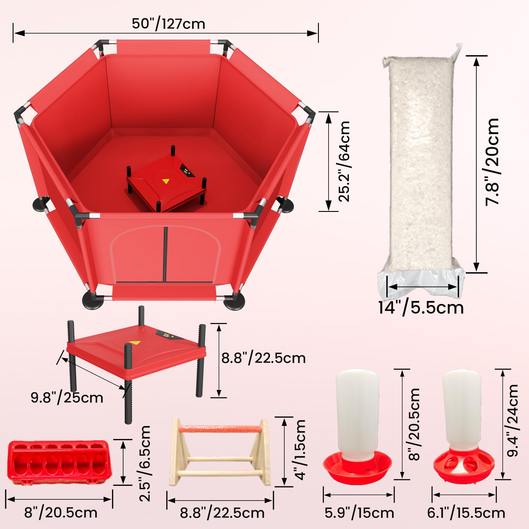 Criadora de pollitos desplegable con placa calefactora, kit de criador de pollos plegable grande con comedero, bebedero, perca, caja portátil para pollitos, patitos, codornices, uso en interiores