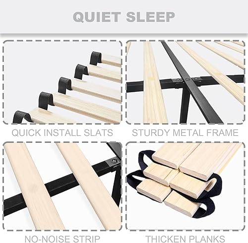 Miniatura 6 de ZeeFu Base de cama tapizada tamaño matrimonial, plataforma de terciopelo negro con cabecera ajustable copetuda con botones, base de colchón con