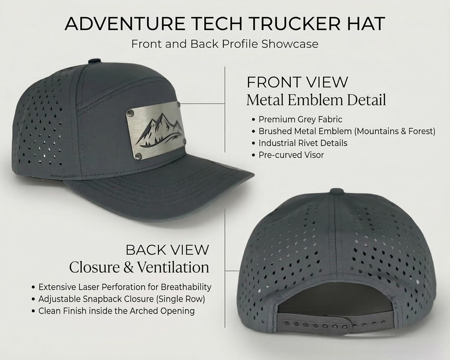 Durable Sunshield Trucker Hats for Outdoor Comfort with Signed Artwork and Stainless Steel Badge for Men