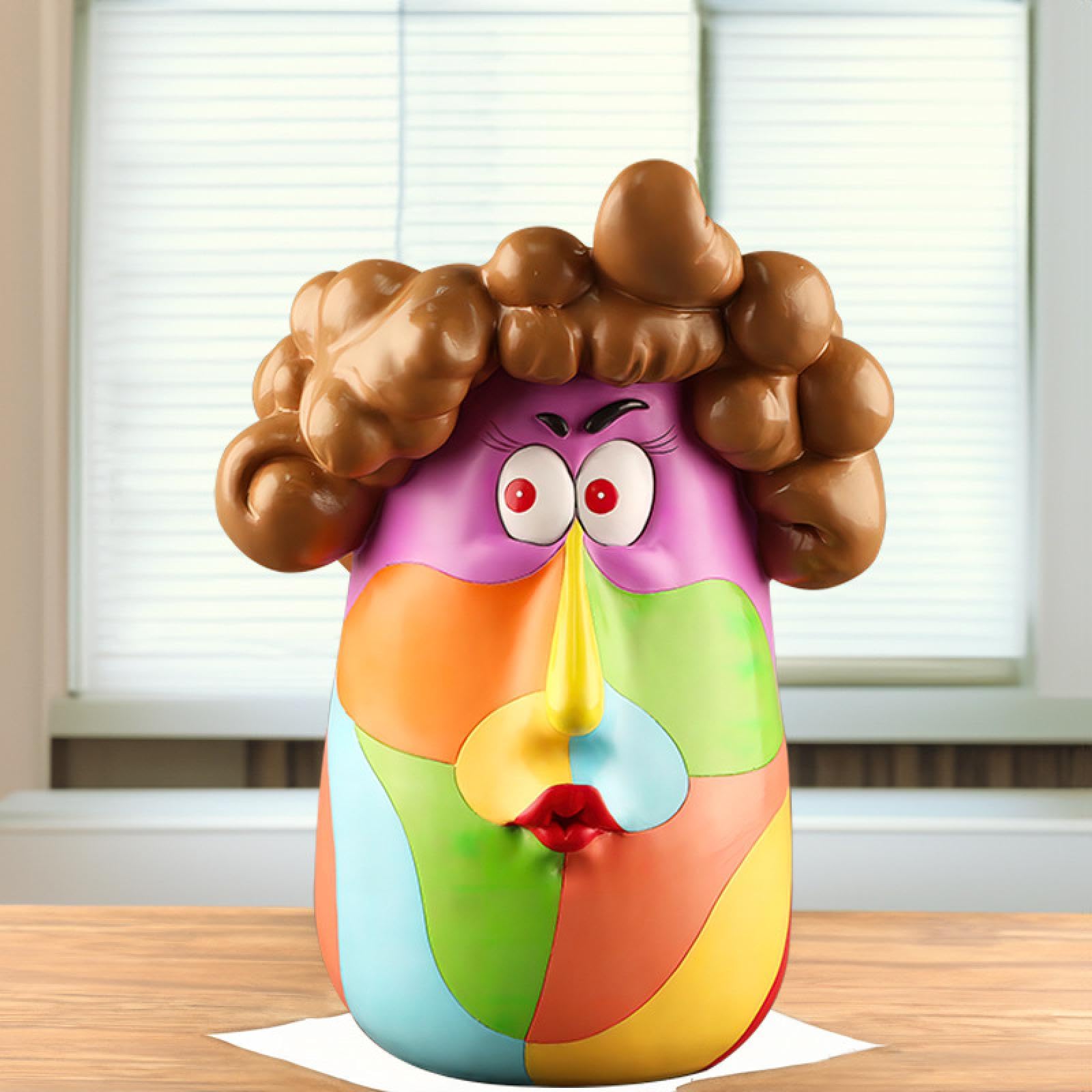Pot de fleurs fille aux cheveux bouclés en résine colorée pour succulentes