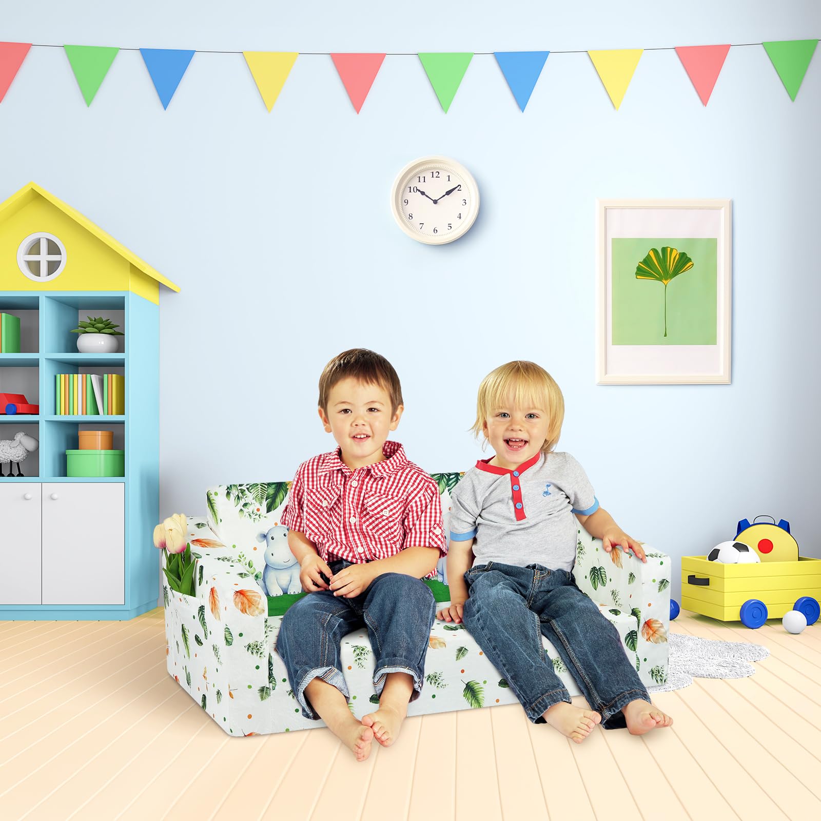 Opvouwbare kinderbank, dubbele zitting, 2-in-1, klapbed