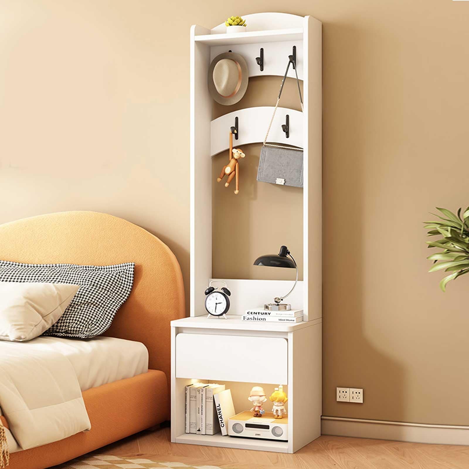 Kiboncy D Vintage Soli Woo Coat Rack, Storage Bench, 5-Tier Ladder Shelf, Freestanding Hall Tree With Hooks & Bench For Entryway, Bedroom(,40X40x185cm)