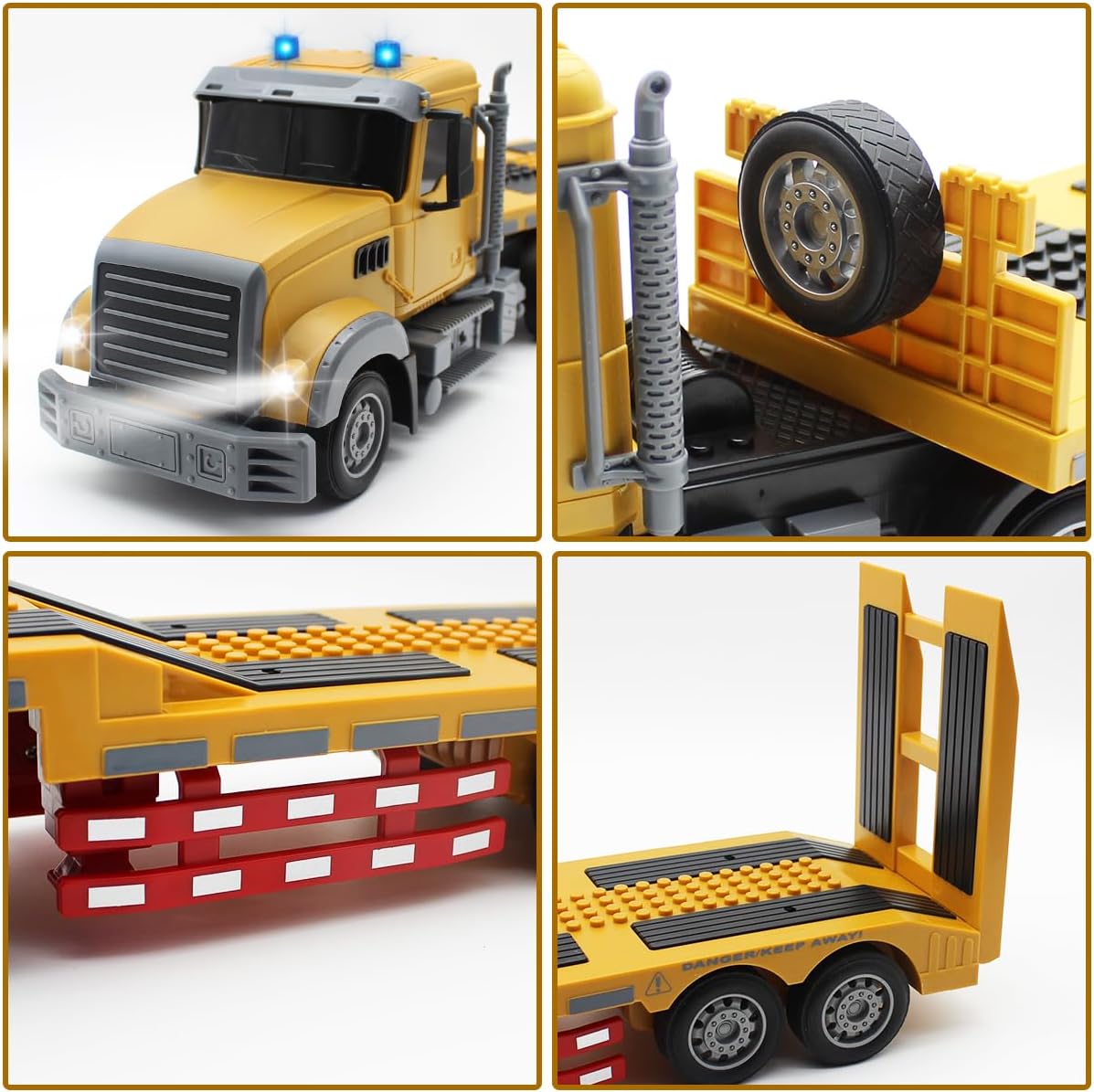 RC Semi Truck, Remote Control Semi Truck and Trailer Toy 22.5 Inch, 2.4Ghz Semi Truck Toy with Sound and Lights Road Roller Model, 1/24 RC Construction Vehicles Toy for Adults & Kids Boys
