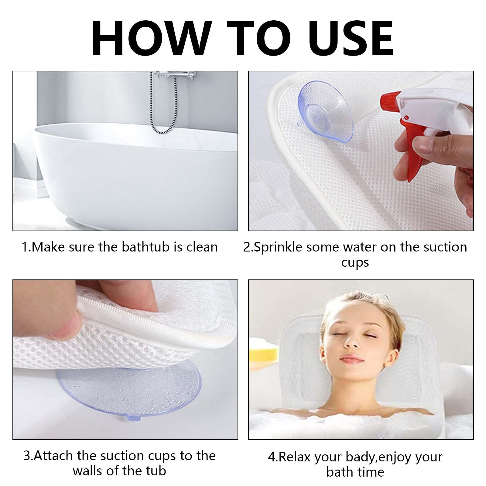 Cuscino da bagno per tutto il corpo per testa e collo, cuscino da bagno con poggiatesta, vasca idromassaggio, cuscino ergonomico con ventose antiscivolo, per vasca idromassaggio, spa domestica