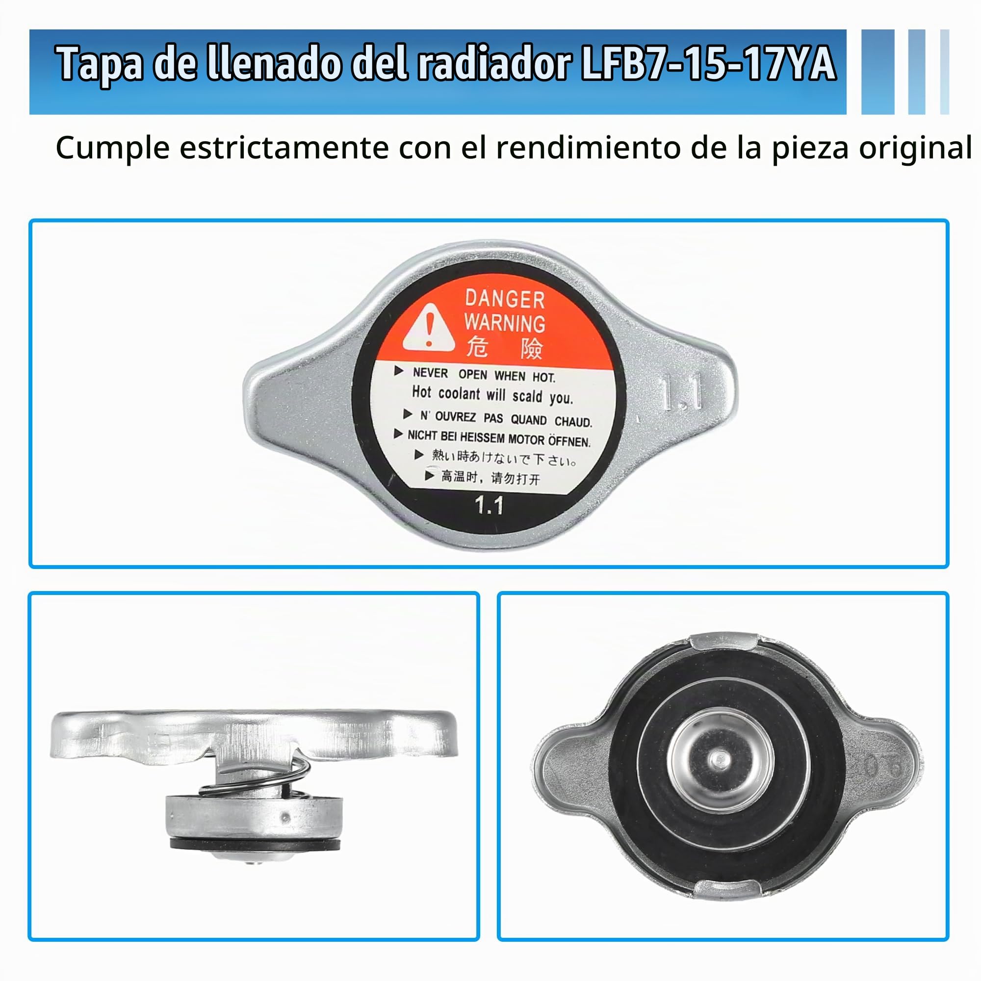 QUARKZMAN Tapa Del Radiador Del Motor Para Mazda 5 2.3L L4 06-10 1 Kit | Lfb71517Ya, Metal Y Plástico, Negro, Incluye 1 Tubo Y 1 Tapa, Resuelve Sobrecalentamiento
