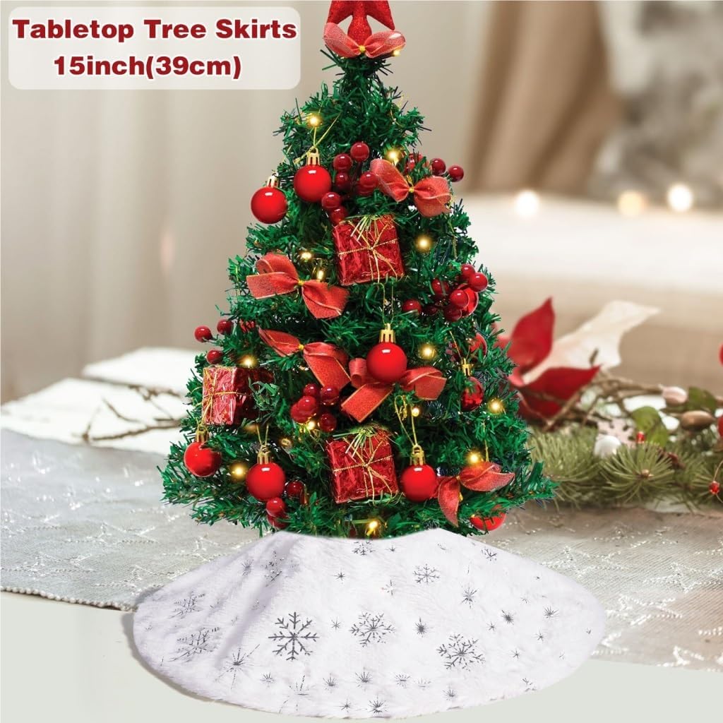 Tree Skirt Christmas Christmas Tree Skirt Small Mini Decoration Desktop Christmas Tree Apron Gold and Silver Snowflake Tree Skirt Christmas Tree Skirts(Small)