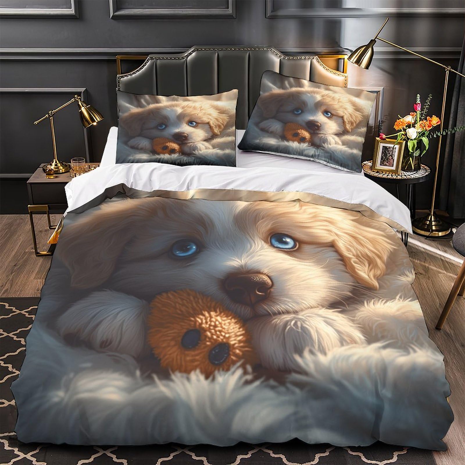 Housse de couette chiot mignon 3D en microfibre pour transformer la chambre des adolescents