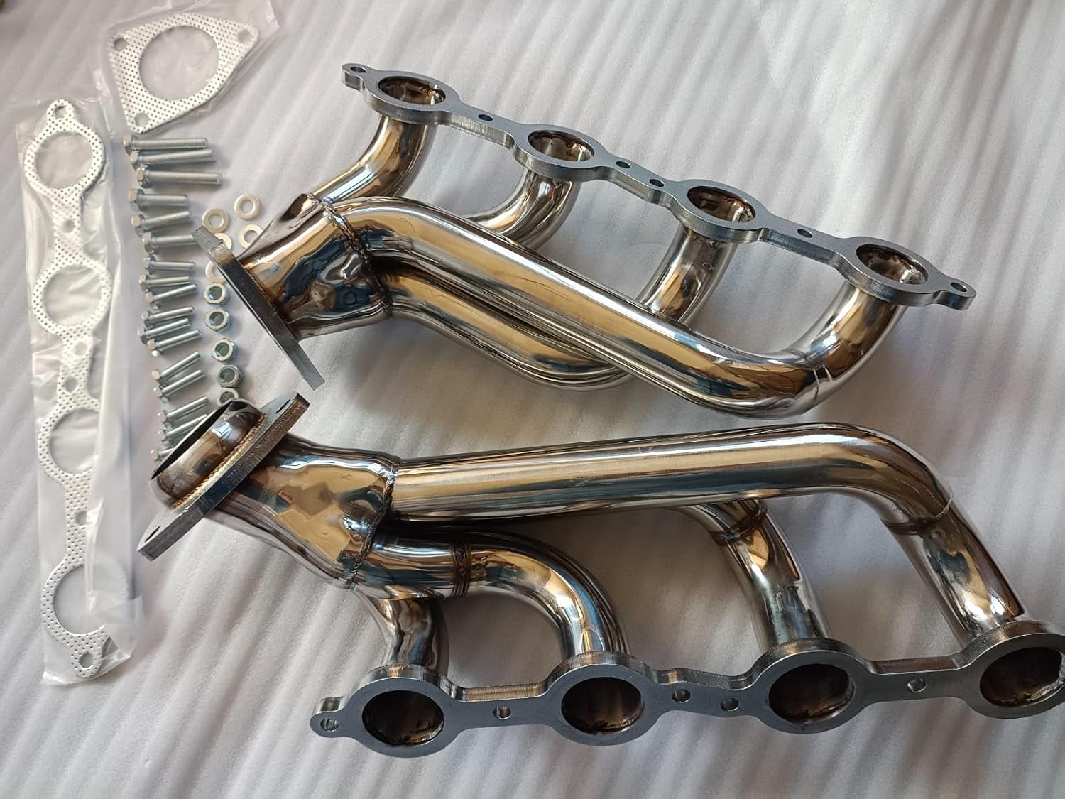 Polished 304 Stainless Steel Shorty Exhaust Headers Compatible with Chevy Silverado Sierra 1500 2500HD 3500HD Suburban Yukon 2002-2016 V8 4.8L 5.3L 6.0L 6.2L Engines