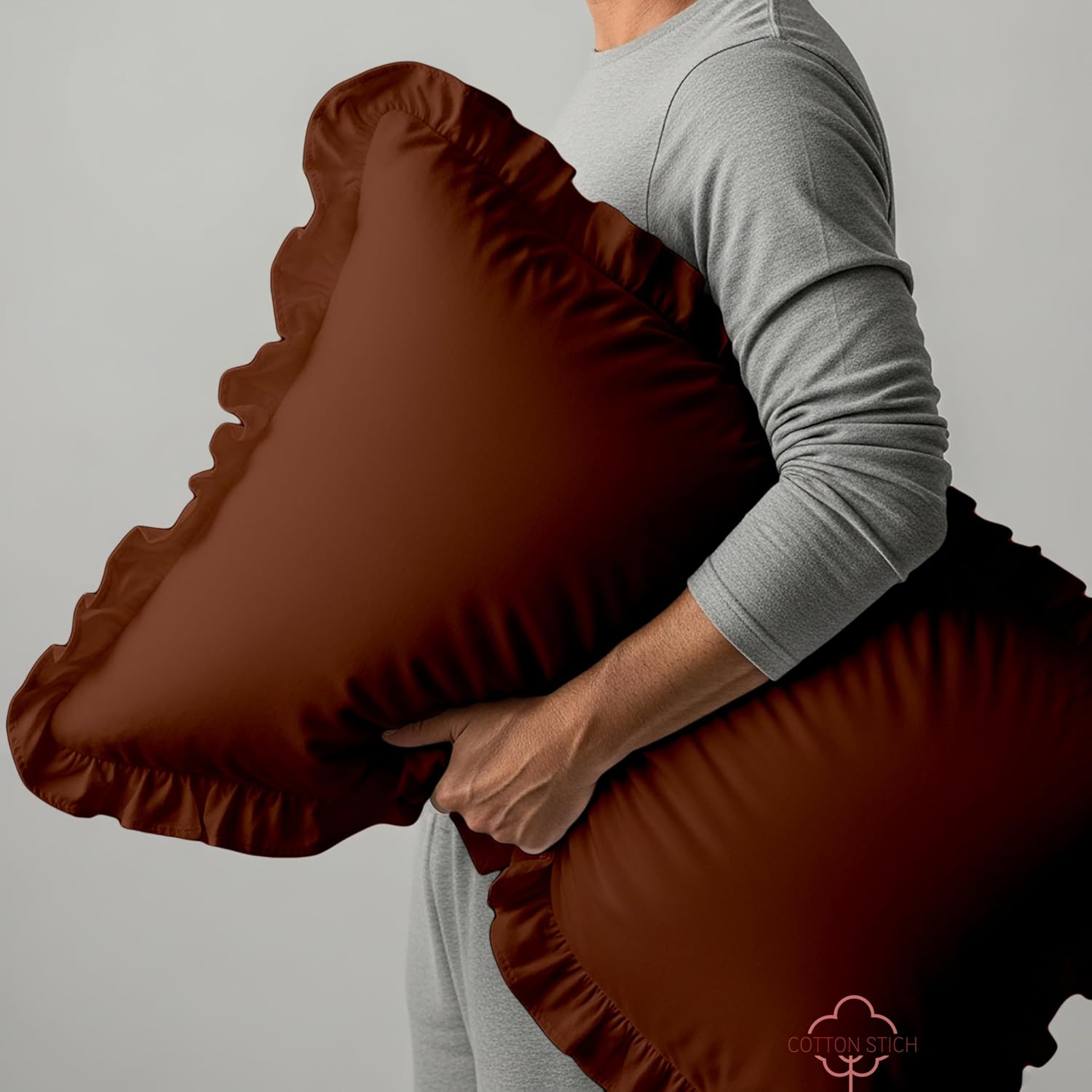 Ruffle Pillowcase Set of 2-20X26 Standard, Envelope Closure – Brown