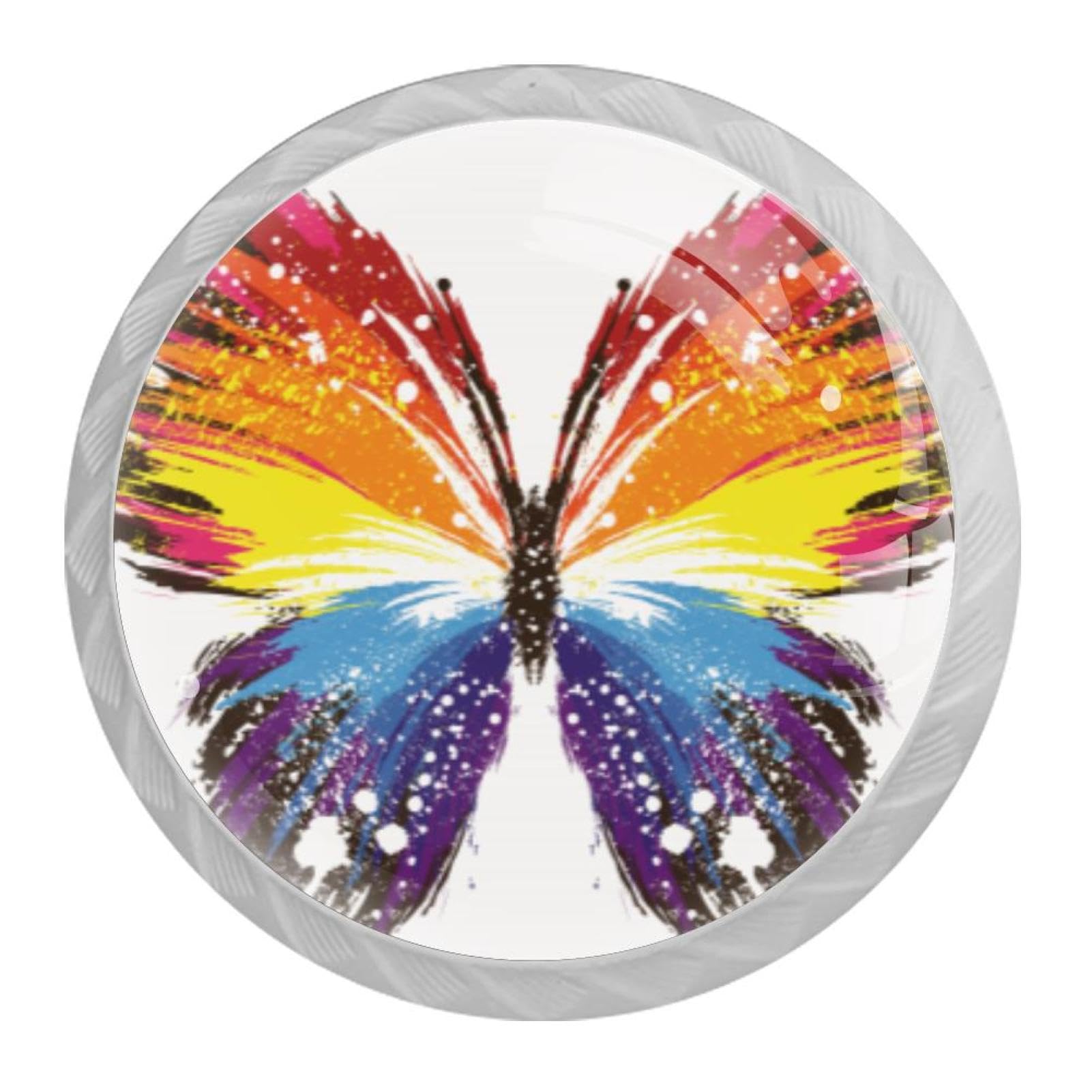 Tqmspg 4 Pieces Drawer Pulls Grunge Rainbow Butterfly Door Knobs Dresser Handles for Kitchen Wardrobe Cupboard Hardware Furniture