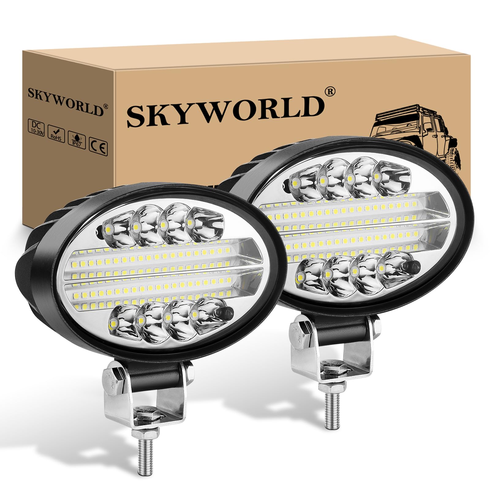 SKYWORLD 2 Pcs Ovalada Faros de Trabajo LED, 5.5 pulgadas 14cm 20W Inundacion spot lámpara trabajo led 12V 24V Focos Tractor Impermeable para Off road Camión Coche ATV SUV 4x4 faros antiniebla