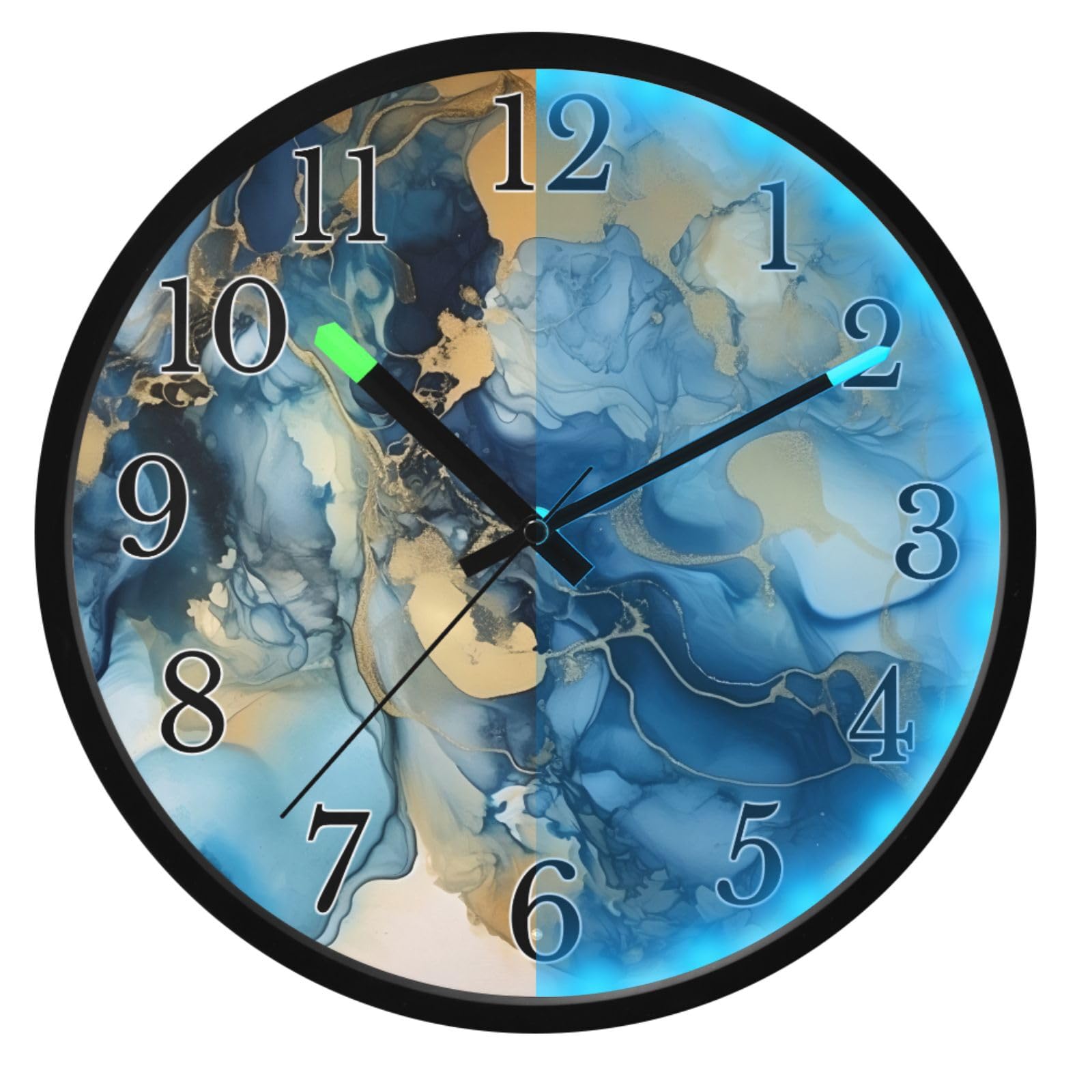 Horloge murale lumineuse marbre bleu fluide 30cm silencieuse pour chambre