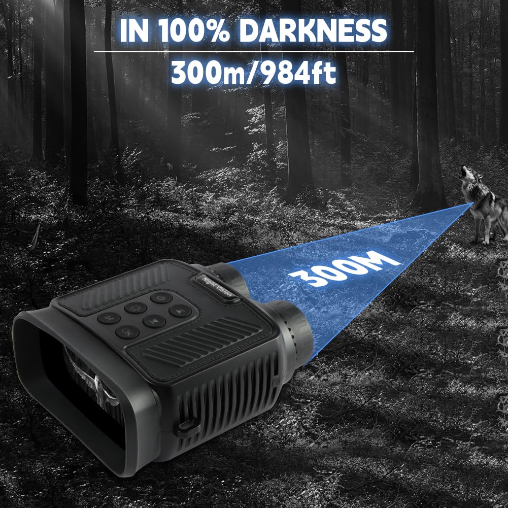 Vicloon Jumelles Vision Nocturne, 4K HD Jumelle Vision Nocturne Infrarouge avec Carte 32Go, écran UHD de 3"/Portée Visuelle 300M/ 5000mAh Batterie Rechargeable/Zoom Numérique 8X, pour Chasse/Camping