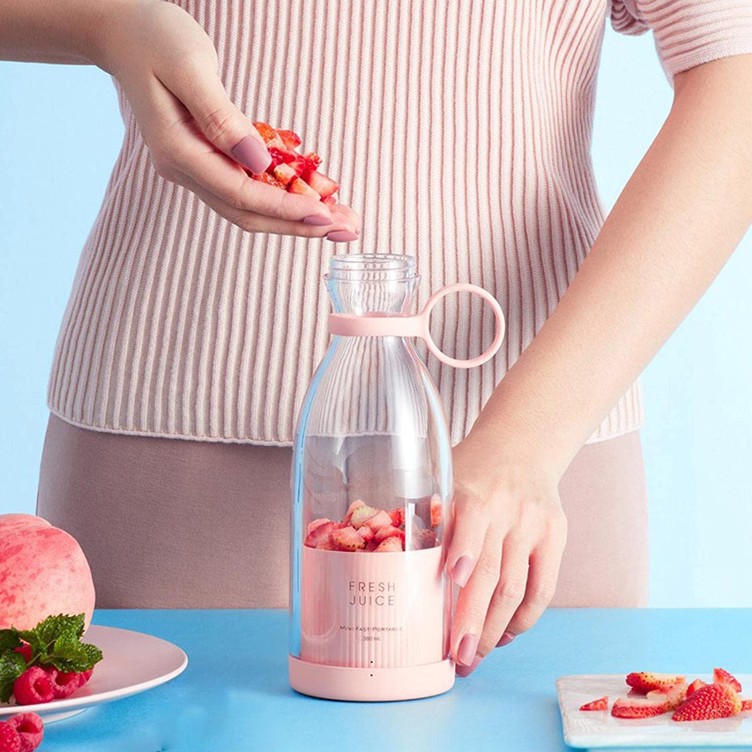 Marrone Electric Juicer Machine | Mini Portable Blender Mixer Smoothie | Bottle Juicer Blender | Shake Maker Juice Mixer | Juicer Mini Blender | Fruit Juicer For Sports Travel And Outdoors (PINK)-image-31