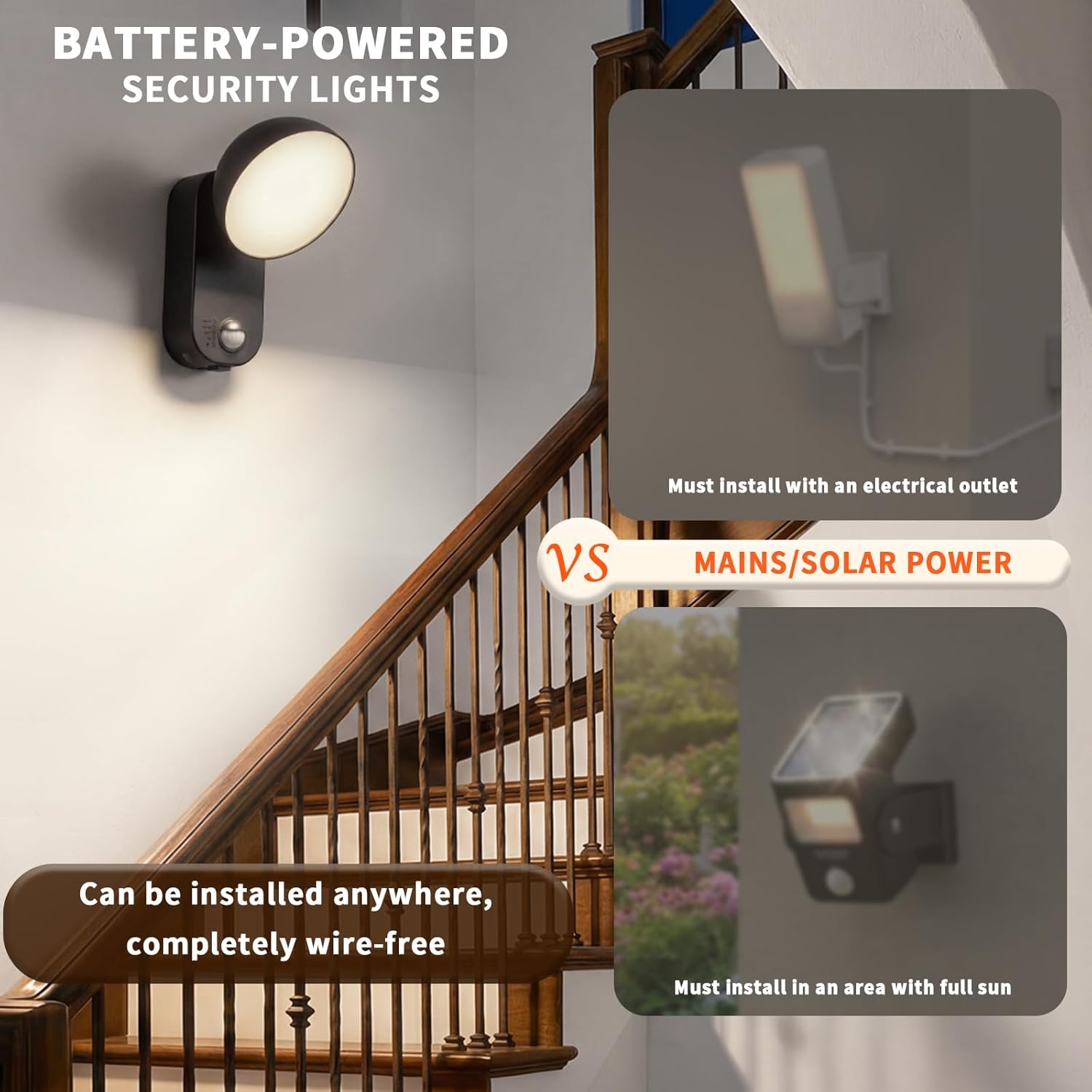 NIROSUN Motion Sensor Outdoor Light with Remote, 700LM Security Lights Outdoor Battery Powered, 10000mAh Rechargeable Wall Light, 3 Modes & 3-Level Brightness, IP65 Waterproof for Patio Porch, 1 Pack