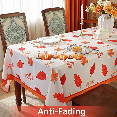 Miniatura 5 de SASTYBALE Manteles de otoño para mesas rectangulares, mantel a prueba de derrames con hojas de otoño impresas, mantel de hoja de arce lavable para
