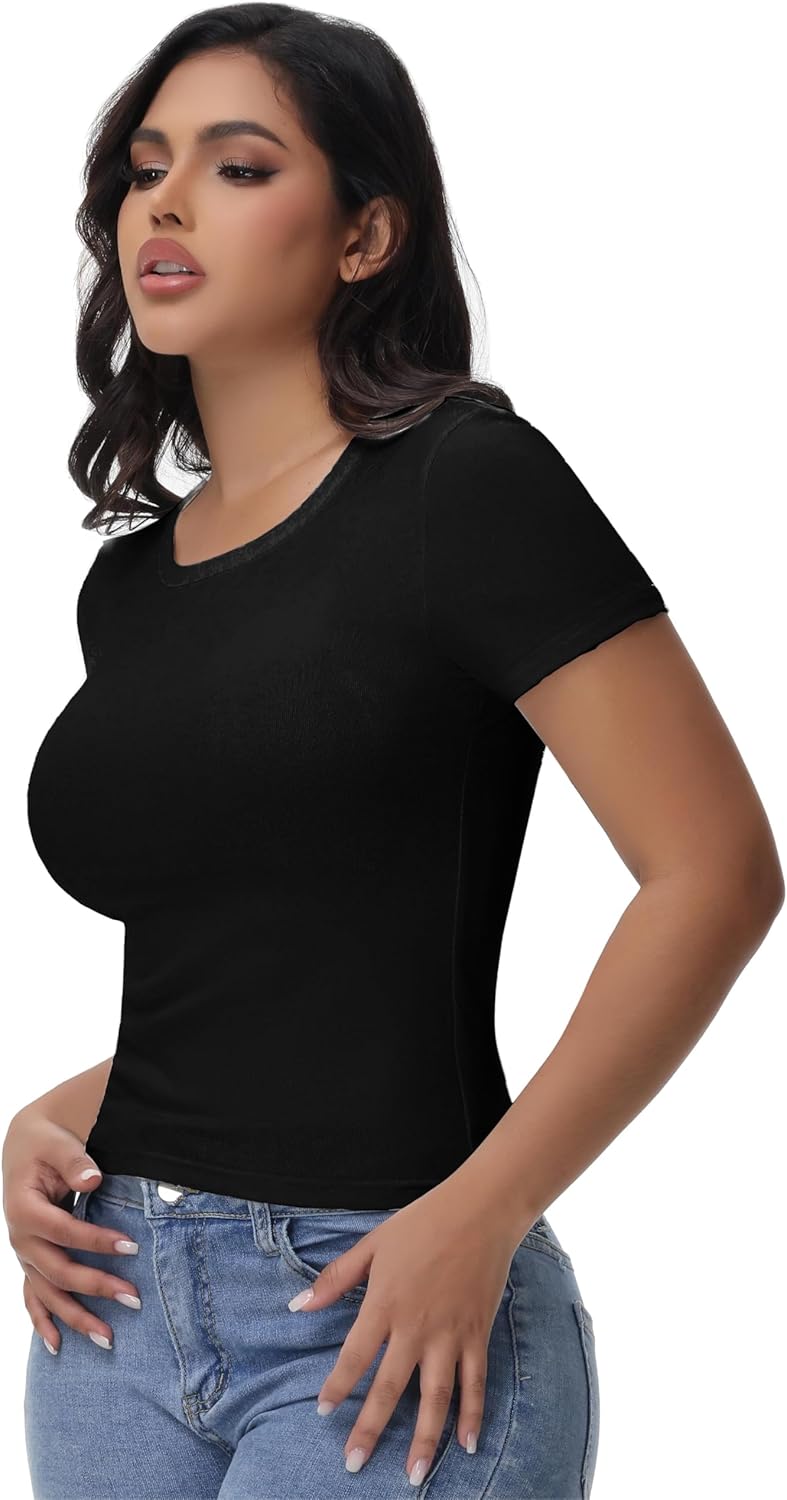 Womens T Shirts Basic Short Sleeve Crew Neck Slim Fit Tees Summer Workout Casual Bodycon Tops 2025 - Image 3