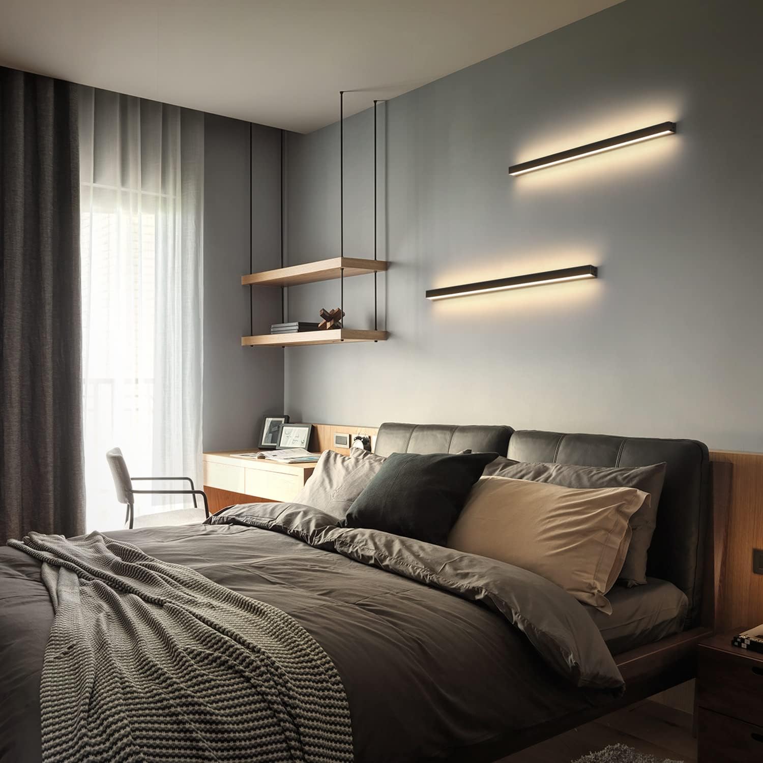 ZMH 2ER Lámpara LED Luz Interior - Moderno 60CM 21W Pasillo Arriba Abajo Blanco Cálido Pasillo Lámpara Salón Lámpara Cama Negro Iluminación para Escalera Sala de Estar Habitación Niños Dormitorio