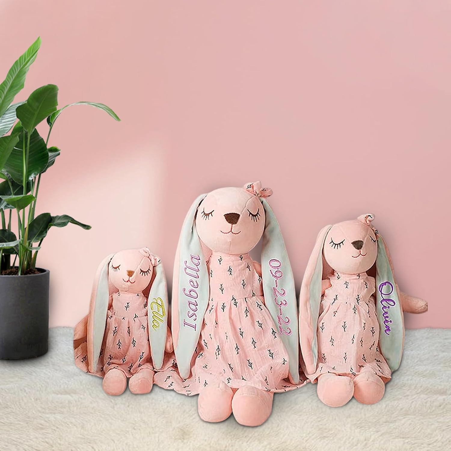 Dyoart Personalized Easter Bunny Rabbit with Name, HandMade Embroidered Custom Plush Toys, Customized Easter Gifts for Baby Toddler Girl