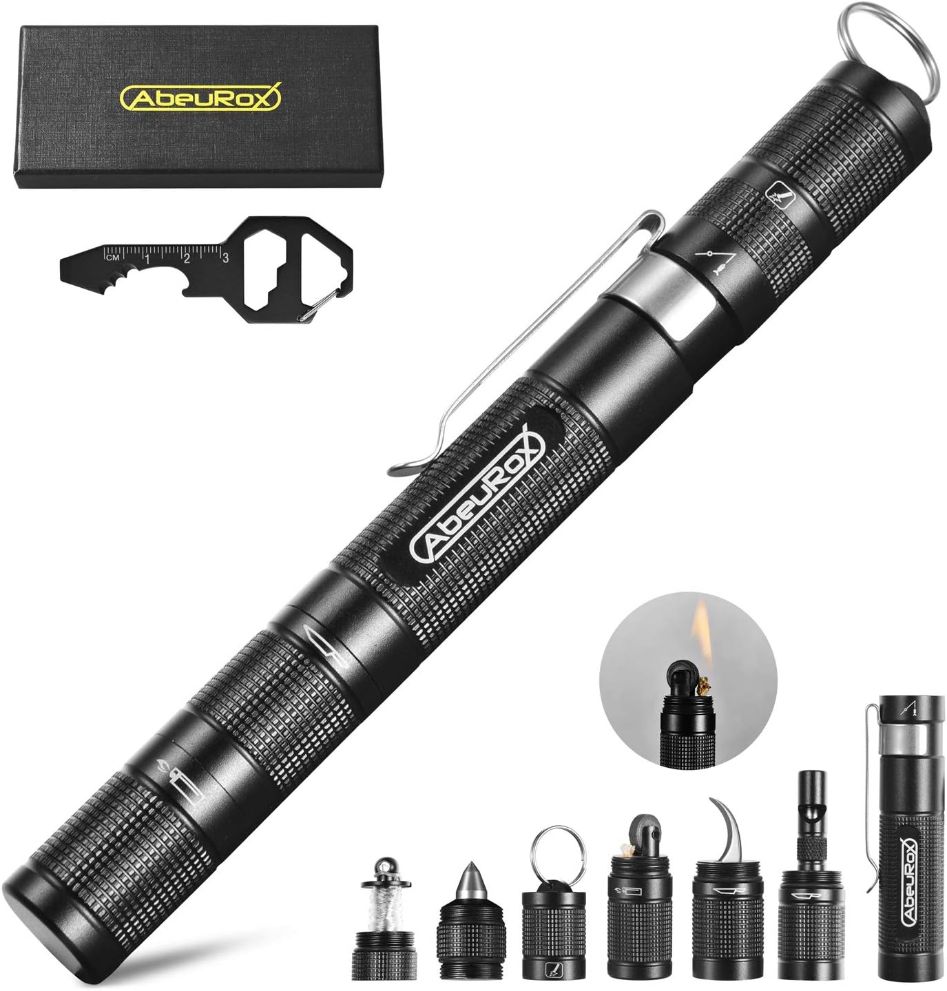 Gift for Men Women, AbeuRox Multitool Tactical Survival Gear with Lighter(No Fuel Include), Fishing Tool, Glass Breaker, Whistle, Blade, A Great EDC Kit, Camping Tool, Scouting Gear