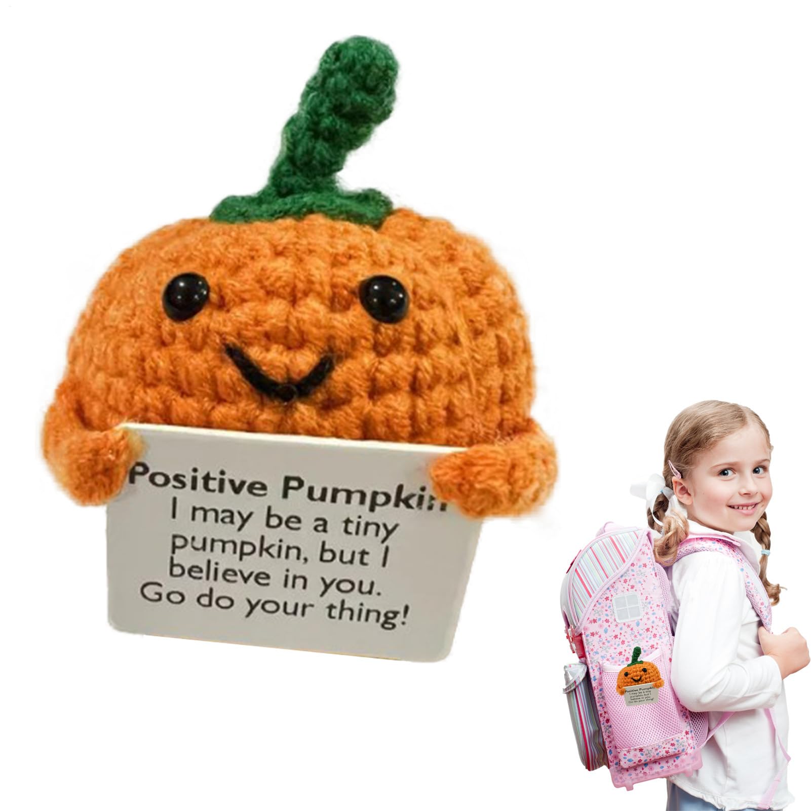 Positive Crochet,Emotional Support Pumpkin,Vegetable Emotional Support Crochet Toy,Pumpkin Plush With Encouraging Card,Crochet Decor Cheer Up Crochet Toy For Friends,Home Studio Decoration