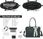 MOSISO Laptop Bag for Women, 15.6-16 inch PU Leather Tote Bag Compatible with MacBook, HP, Dell, Asus Notebook, Front Embossed Retro Hibiscus Computer Bags with Silk Scarf&Clutch Purse, Emerald Green